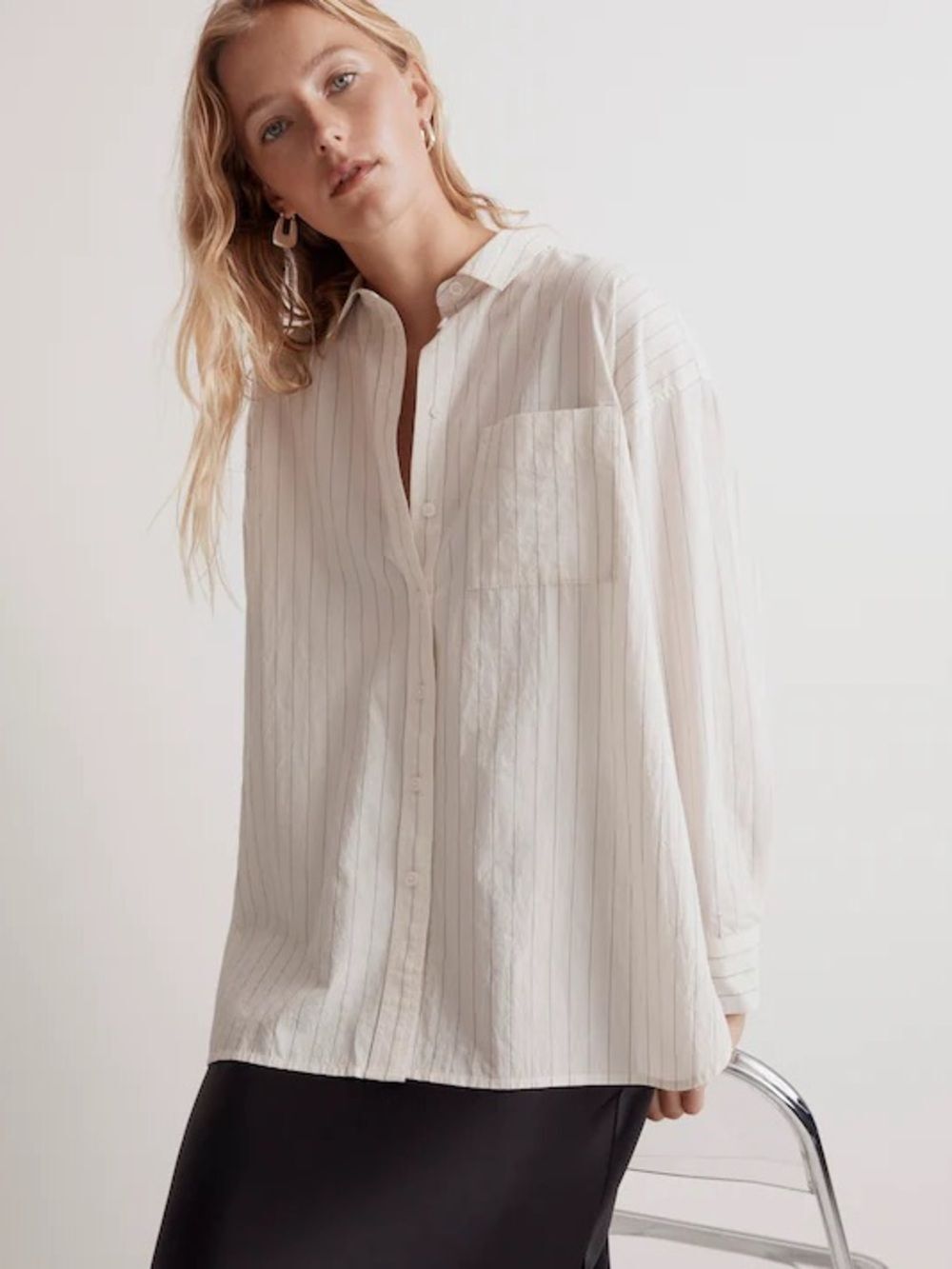 Madewell The Signature Poplin White Oversized Shirt in Stripe Size XXS